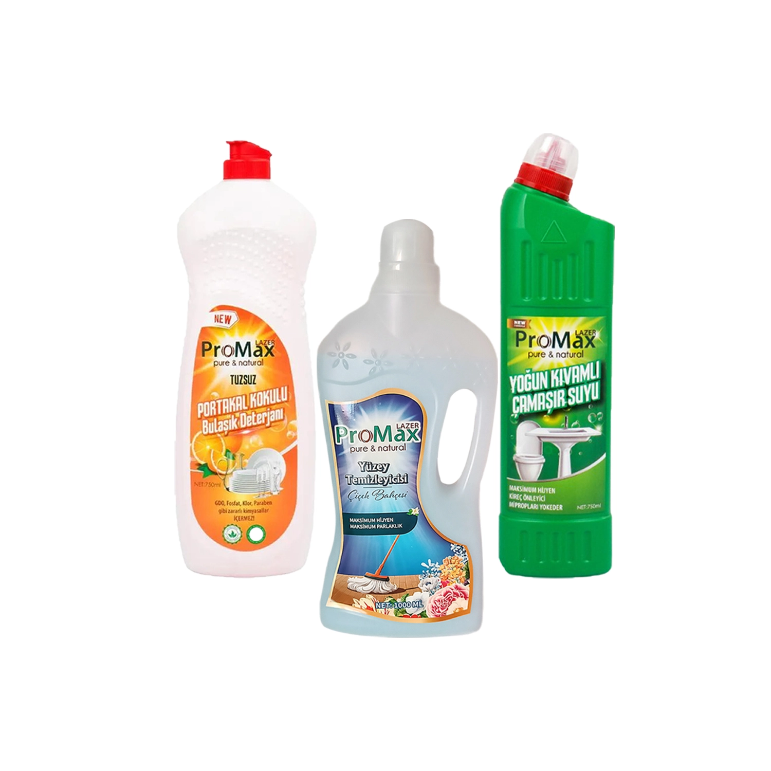 3lü Ev Temizlik Seti 1xÇamaşır Suyu 1xBulaşık Deterjanı 1xÇiçek Bahçesi Yüzey Temizleyici