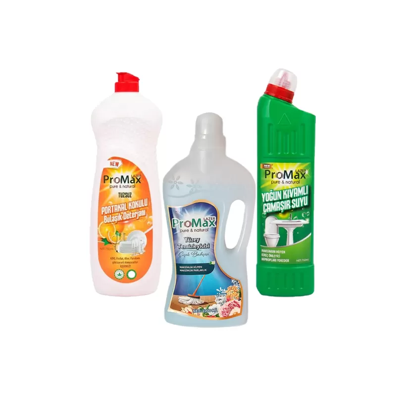3lü Ev Temizlik Seti 1xÇamaşır Suyu 1xBulaşık Deterjanı 1xÇiçek Bahçesi Yüzey Temizleyici
