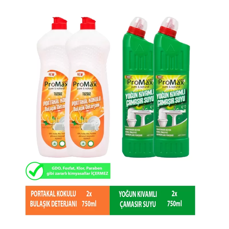 %100 Yerli Yoğun Kıvamlı Çamaşır Suyux2 - Sıvı Bulaşık Detarjanıx2 Set